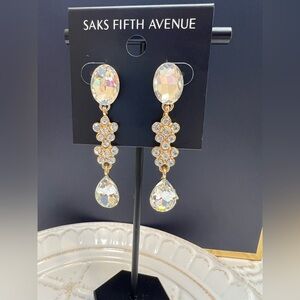Saks Fifth Avenue Gold Clear Crystal Drop Earrings